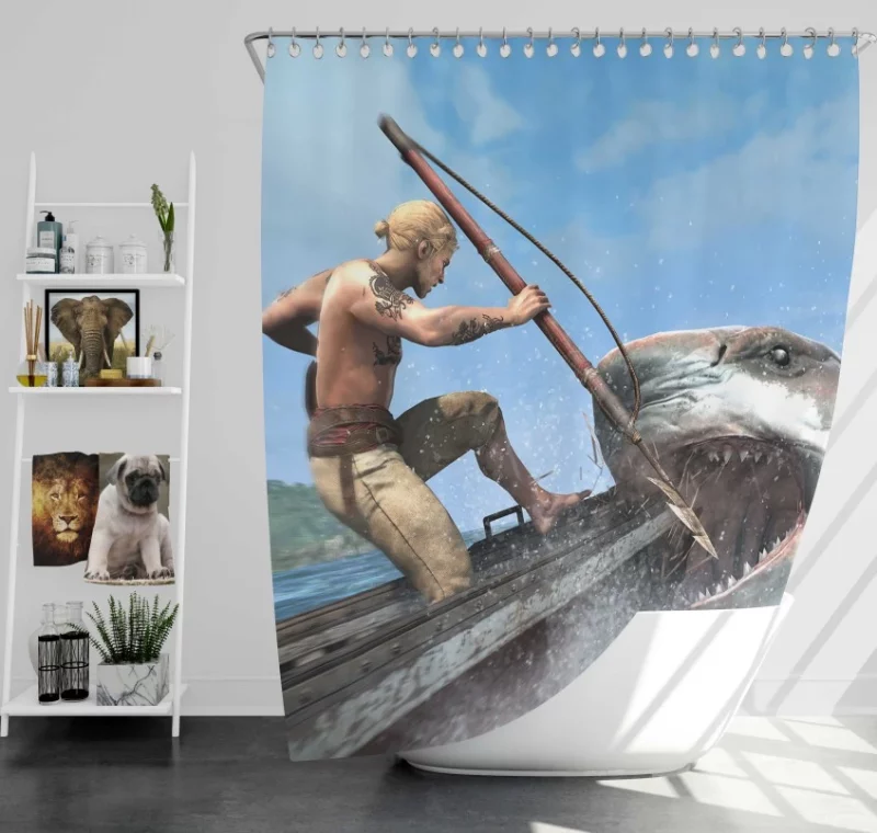 Assassins Creed Iv Black Flag Shark Bath Shower Curtain