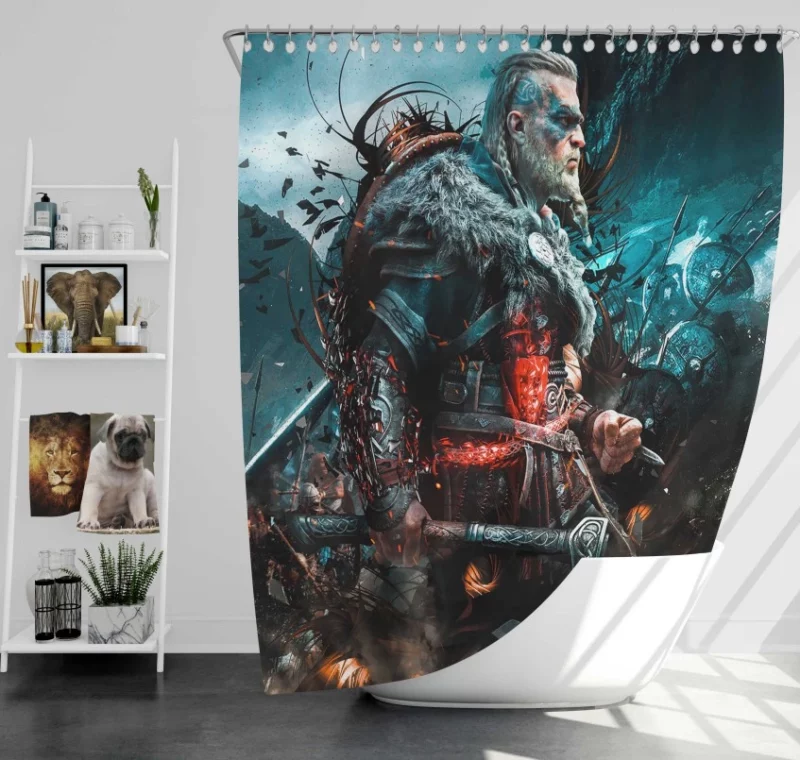 Assassins Creed Valhalla Viking Landscape Bath Shower Curtain