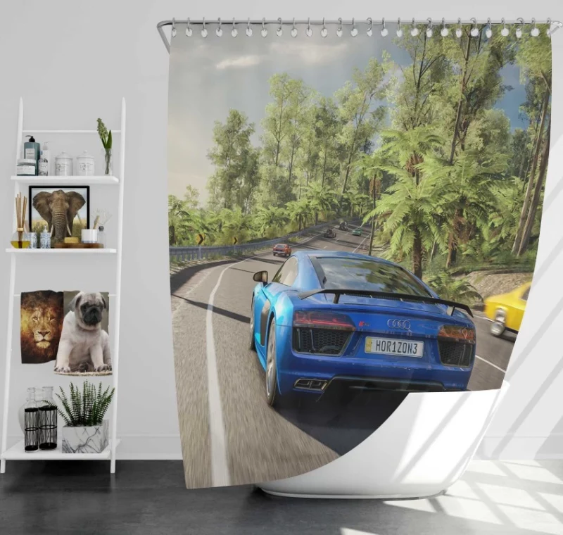 Audi R8 Crusing In Jungle Roads Forza Horizon 3 Motorsport Bath Shower Curtain