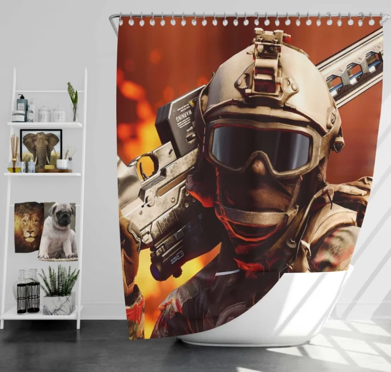 Battlefield 1 Gas Mask Handgun World War I Bath Shower Curtain