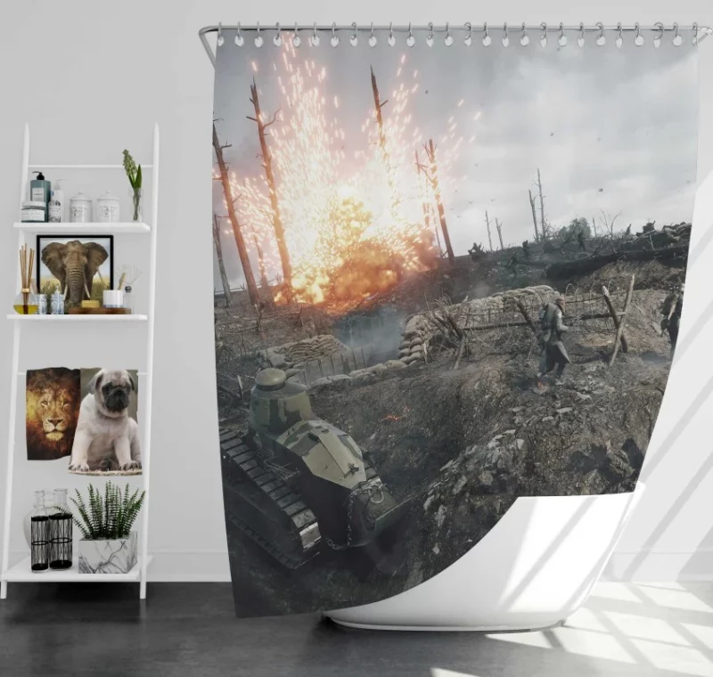 Battlefield 1 Gas Mask Soldier Bath Shower Curtain