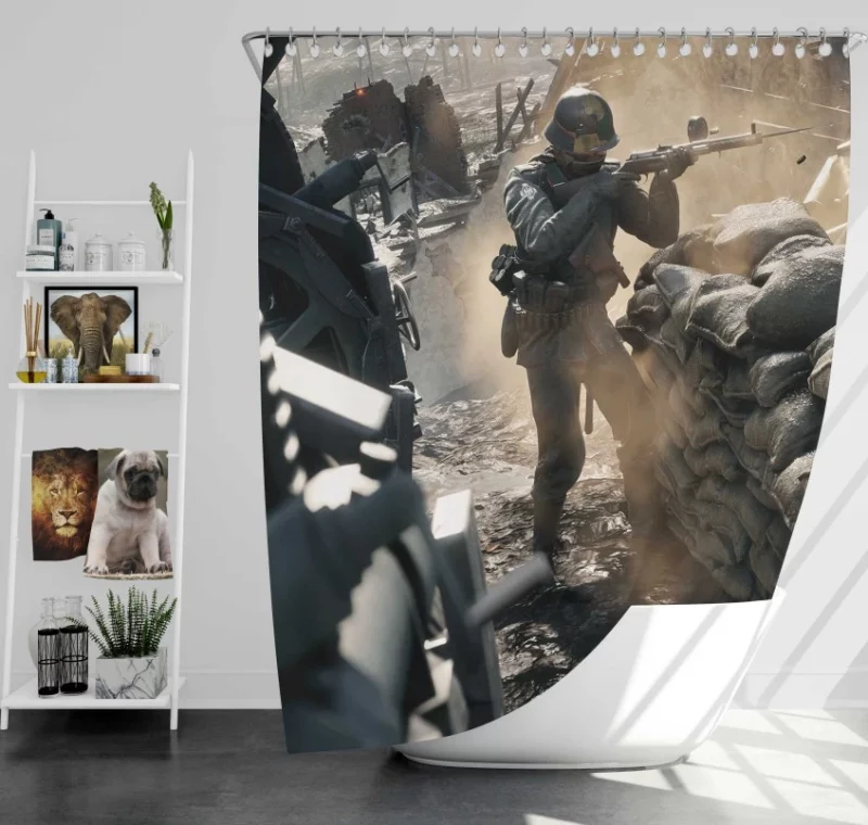 Battlefield 1 Horse Coast Sea Soldier Bath Shower Curtain