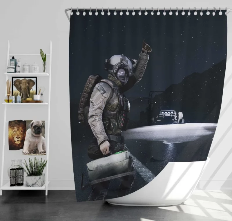 Battlefield 1 Night Soldier Flamethrower Bath Shower Curtain