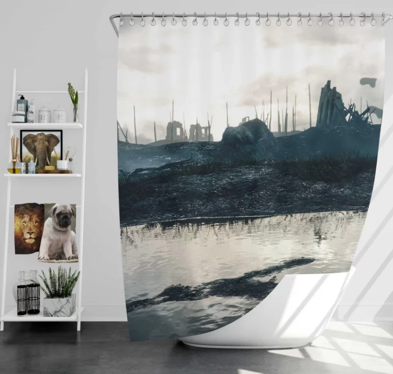 Battlefield 1 Soldier Explosion Quality Bath Shower Curtain