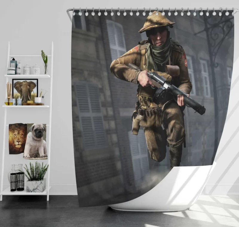 Battlefield 1 Soldier Fireworks Bath Shower Curtain