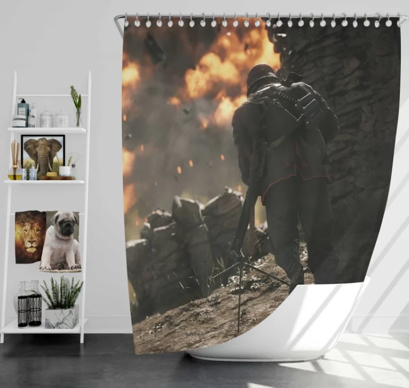 Battlefield 1 Soldier Machine Gun Bath Shower Curtain