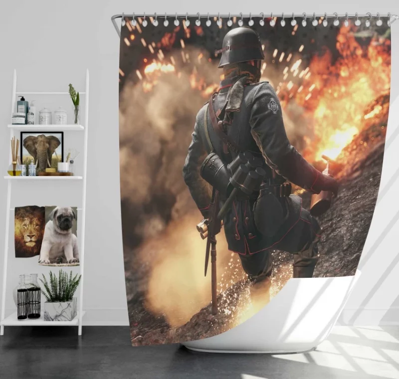 Battlefield 1 Soldier Motorcycle Bath Shower Curtain