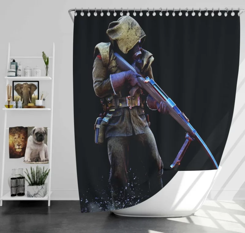 Battlefield 1 Soldier Rifle Bath Shower Curtain