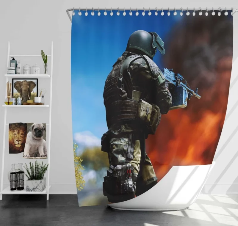 Battlefield 1 Soldier Running With Rifle Bath Shower Curtain