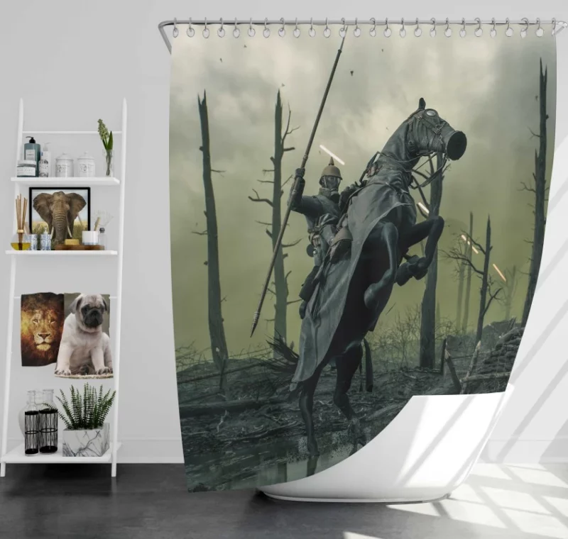 Battlefield 1 Soldier Sword Horse Fight Bath Shower Curtain