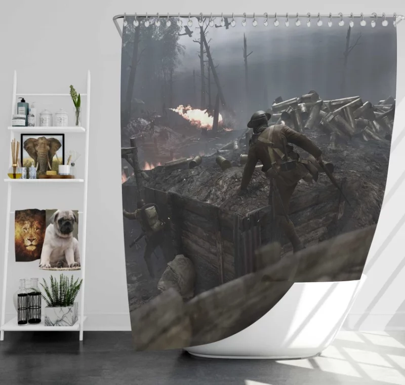 Battlefield 1 Soldier Weapon Gas Mask Bath Shower Curtain