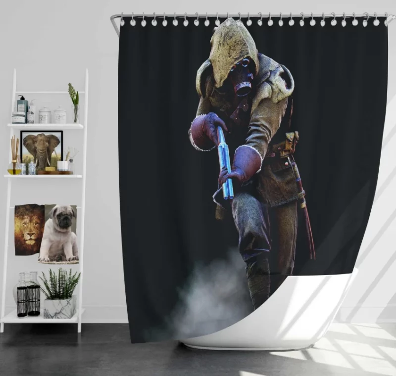 Battlefield 1 Soldier Weapon Machine Gun Bath Shower Curtain