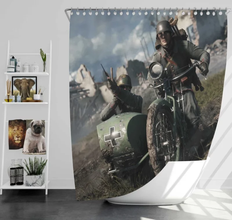 Battlefield 1 Soldier Weapon Rifle Machine Gun Bath Shower Curtain