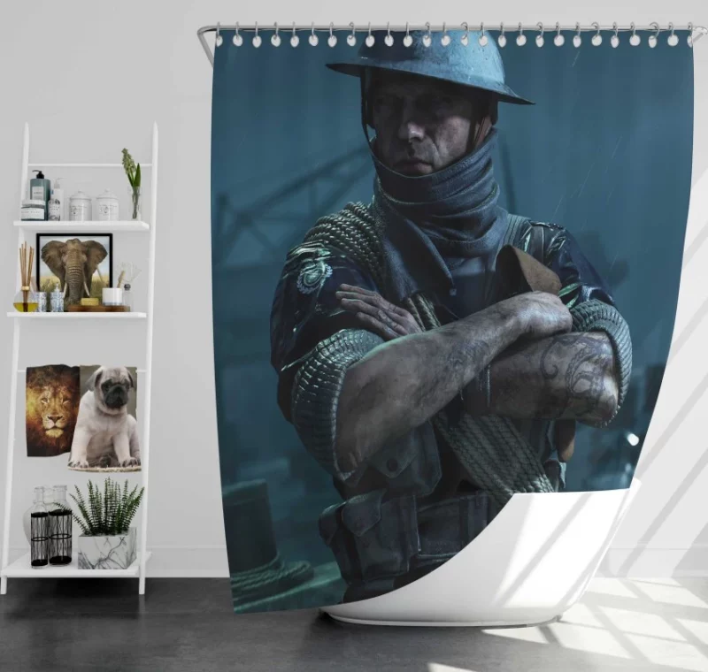 Battlefield 1 Soldier With Gas Mask Bath Shower Curtain