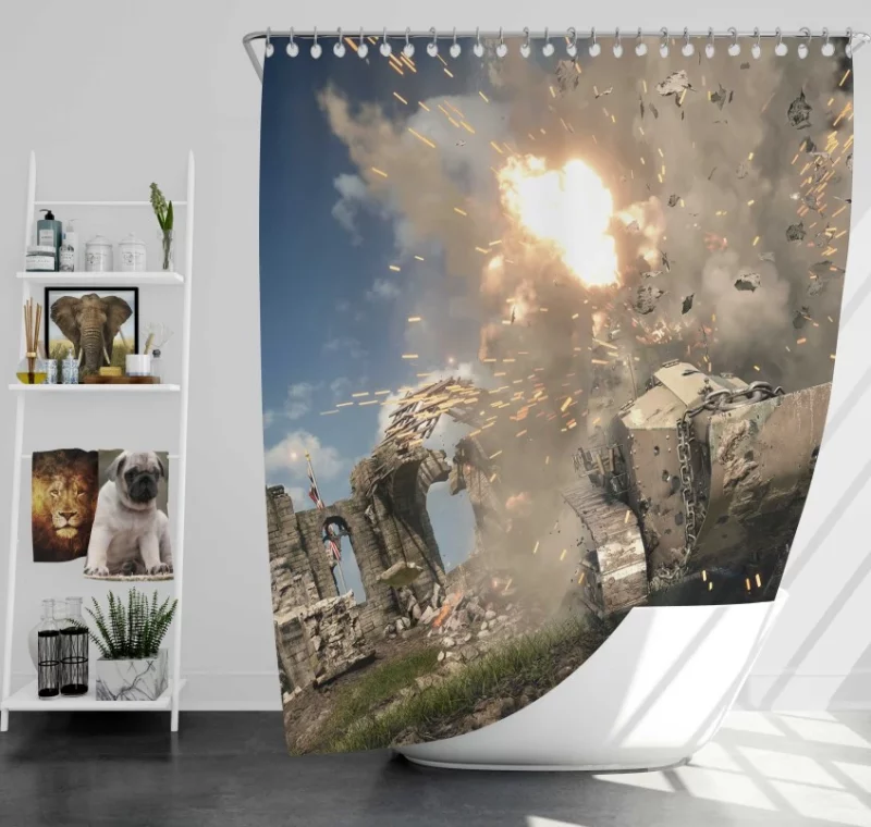 Battlefield 1 Tank Explosion Bath Shower Curtain