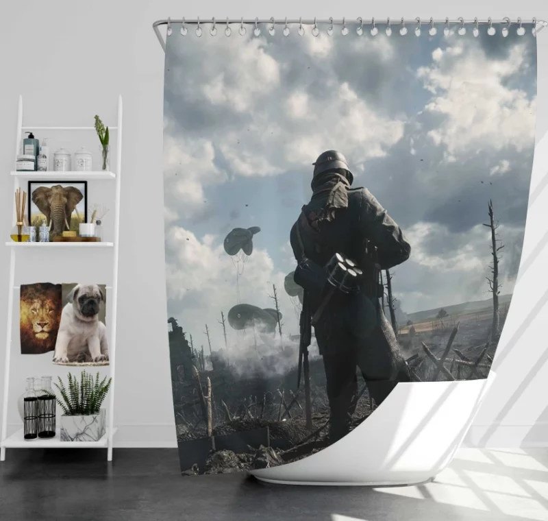 Battlefield 1 Tank Soldier Bath Shower Curtain