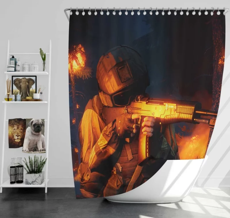 Battlefield 4 Desert Jet Fighter Bath Shower Curtain