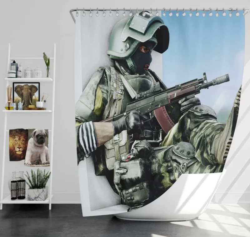 Battlefield 4 Jet Fighter Soldier Bath Shower Curtain