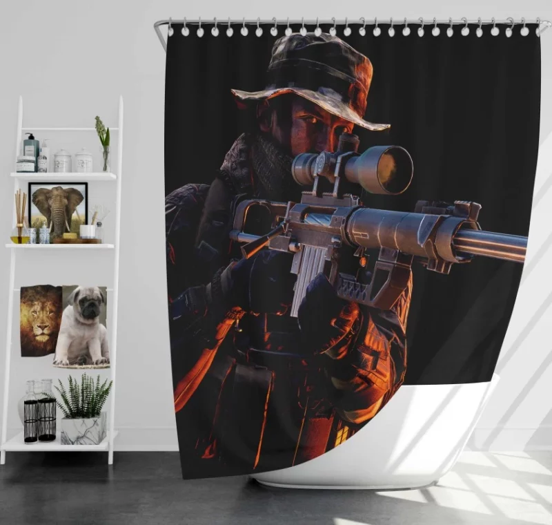 Battlefield 4 Sniper Soldier Bath Shower Curtain