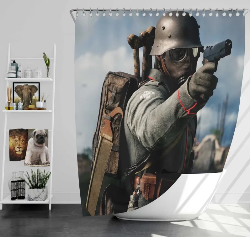 Battlefield 4 Snow Soldier With Weapon Bath Shower Curtain