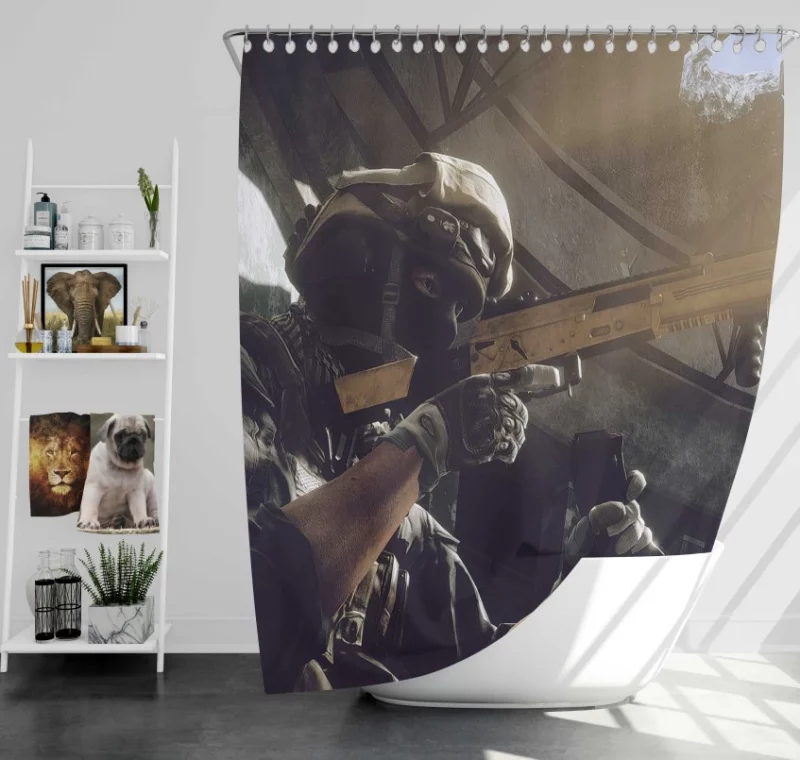 Battlefield 4 Soldier Weapon Bath Shower Curtain