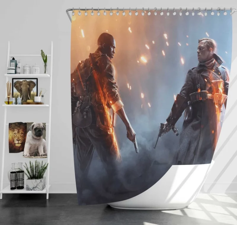 Battlefield 4 Soldier Weapon Explosion Bath Shower Curtain