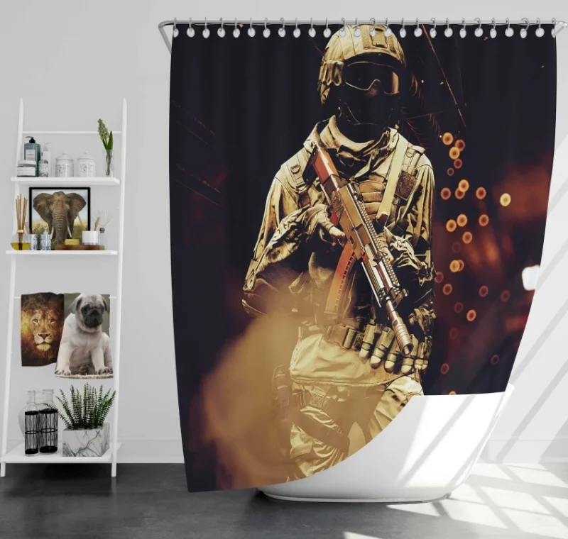 Battlefield 4 Soldier Weapon Fire Bath Shower Curtain