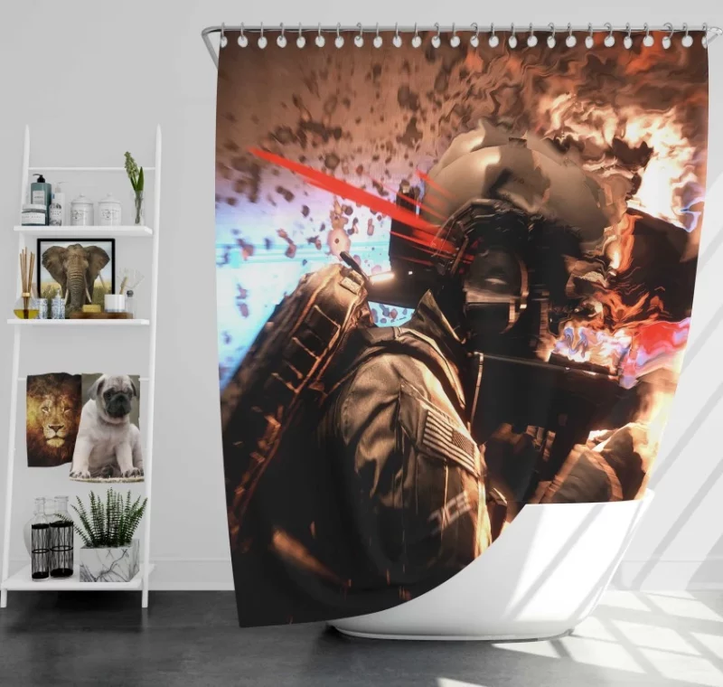 Battlefield 4 Soldier Weapon Helicopter Bath Shower Curtain