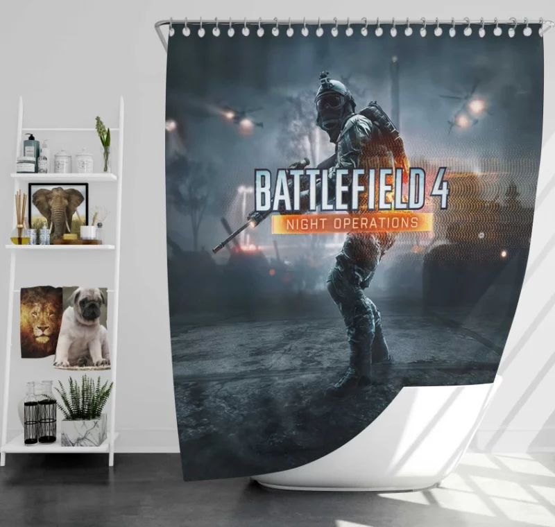 Battlefield 4 Soldier Winter Sniper Rifle Bath Shower Curtain