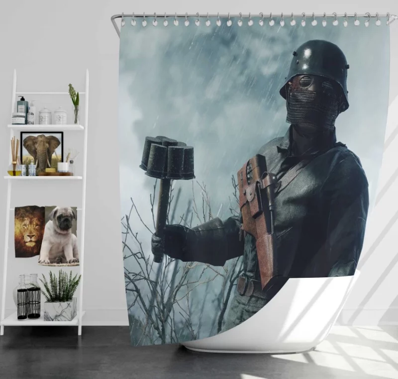 Battlefield 4 Weapon Soldier Gas Mask Bath Shower Curtain