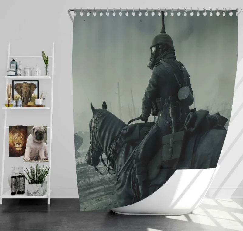 Battlefield V Soldier Machine Gun Bath Shower Curtain