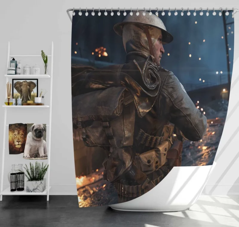 Battlefield V Soldier Tank Bath Shower Curtain