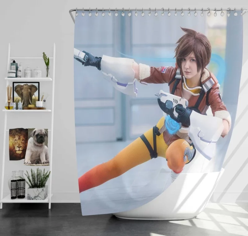 Cheers Love calvarys Here Women Cosplay Tracer Overwatch Bath Shower Curtain