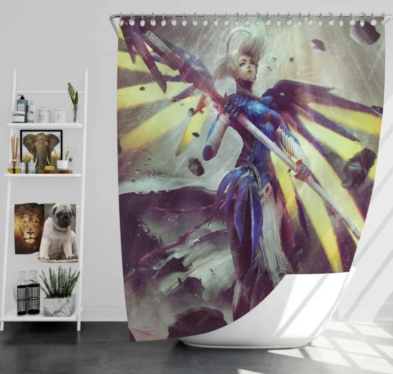 Cobalt Mercy Overwatch Mercy Bath Shower Curtain