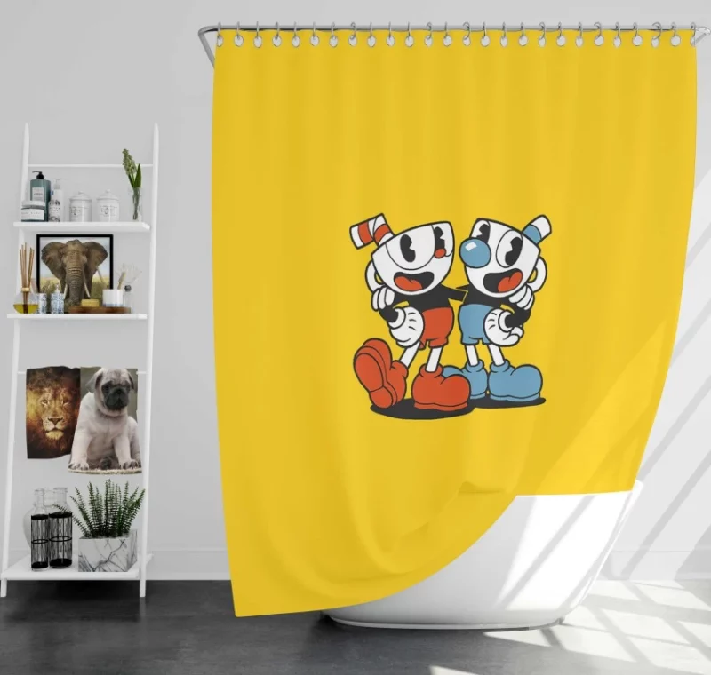 Cuphead Mugman Video Game Bath Shower Curtain