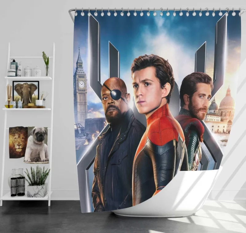 Far From Home Spider man Jake Gyllenhaal Nick Fury Samuel L. Jackson Tom Holland Mysterio Bath Shower Curtain