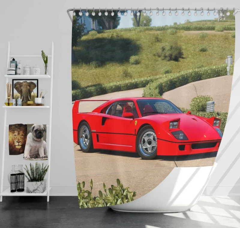 Ferrari F40 Grand Theft Auto V Red Car Bath Shower Curtain