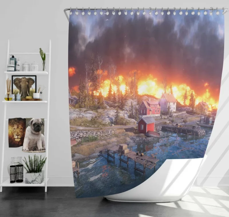 Firestorm Blue Forest Battlefield V Bath Shower Curtain