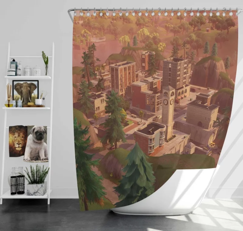 Fortnite Tilted Towers Bath Shower Curtain