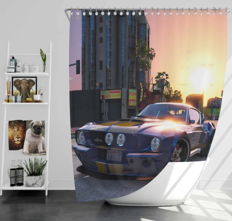 Grand Theft Auto V City Car Ford Mustang Bath Shower Curtain