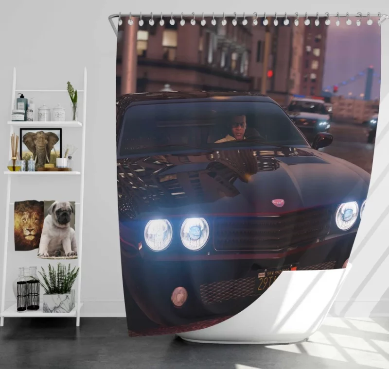 Grand Theft Auto V Franklin Clinton Police Car Bath Shower Curtain