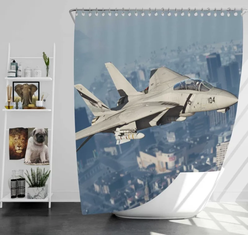 Grand Theft Auto V Grumman F 14 Tomcat Jet Fighter Warplane Aircraft Bath Shower Curtain