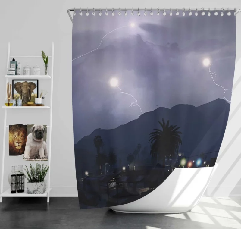 Grand Theft Auto V Lightning Sky Bath Shower Curtain