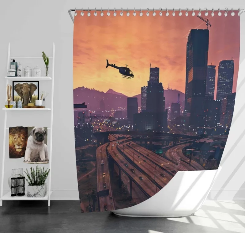 Helicopter Grand Theft Auto V Bath Shower Curtain