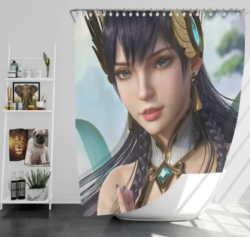 League Of Legends Girl Sword Armor Weapon Blue Eyes Crown Man Tryndamere Ashe Bath Shower Curtain