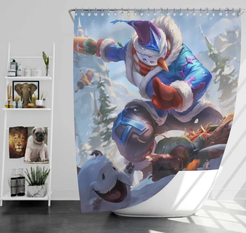 League Of Legends Jinx Girl Pink Eyes Blue Hair Smile Bath Shower Curtain