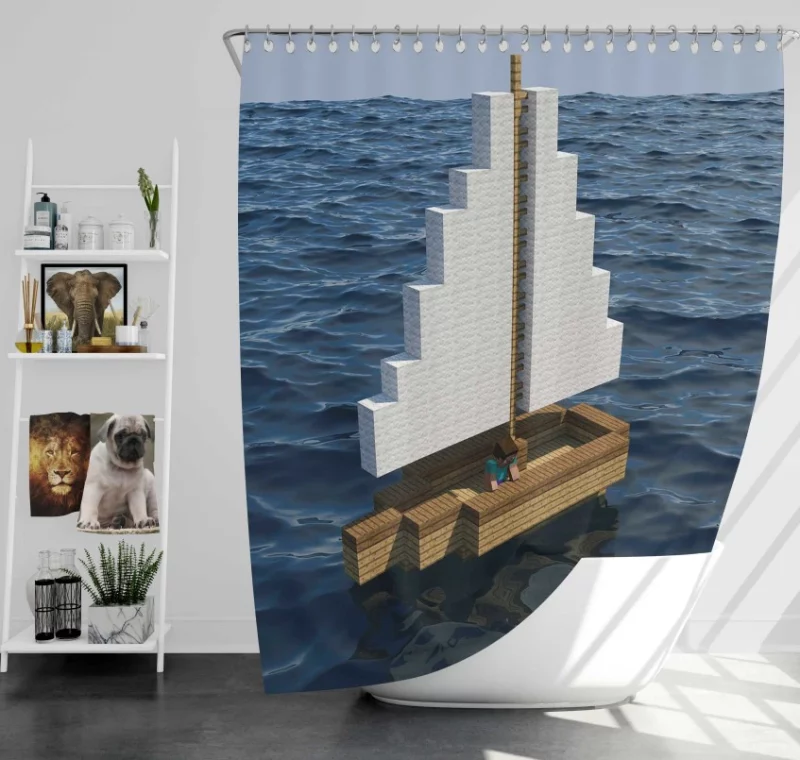 Minecraft Mojang Boat Ocean Bath Shower Curtain