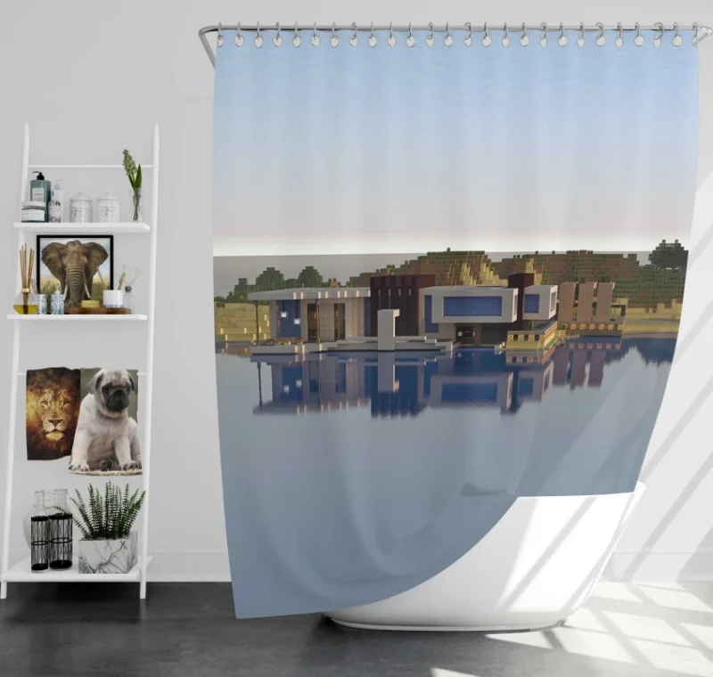 Modern House Day Minecraft Boat Bath Shower Curtain