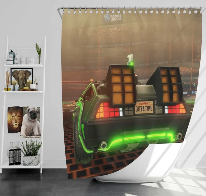 Out A Time Green Delorean Rocket League Bath Shower Curtain