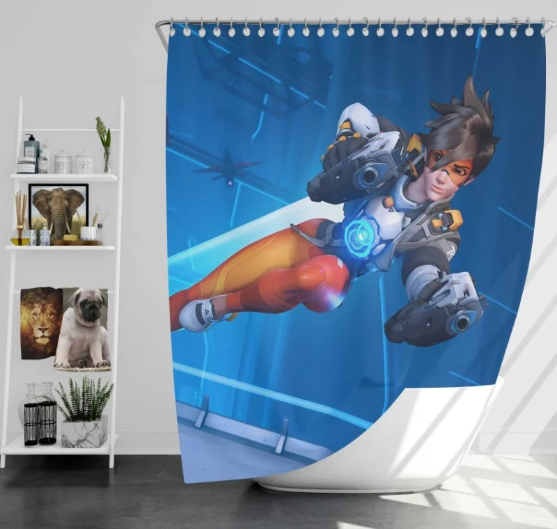 Overwatch 2 Tracer High Quality Bath Shower Curtain